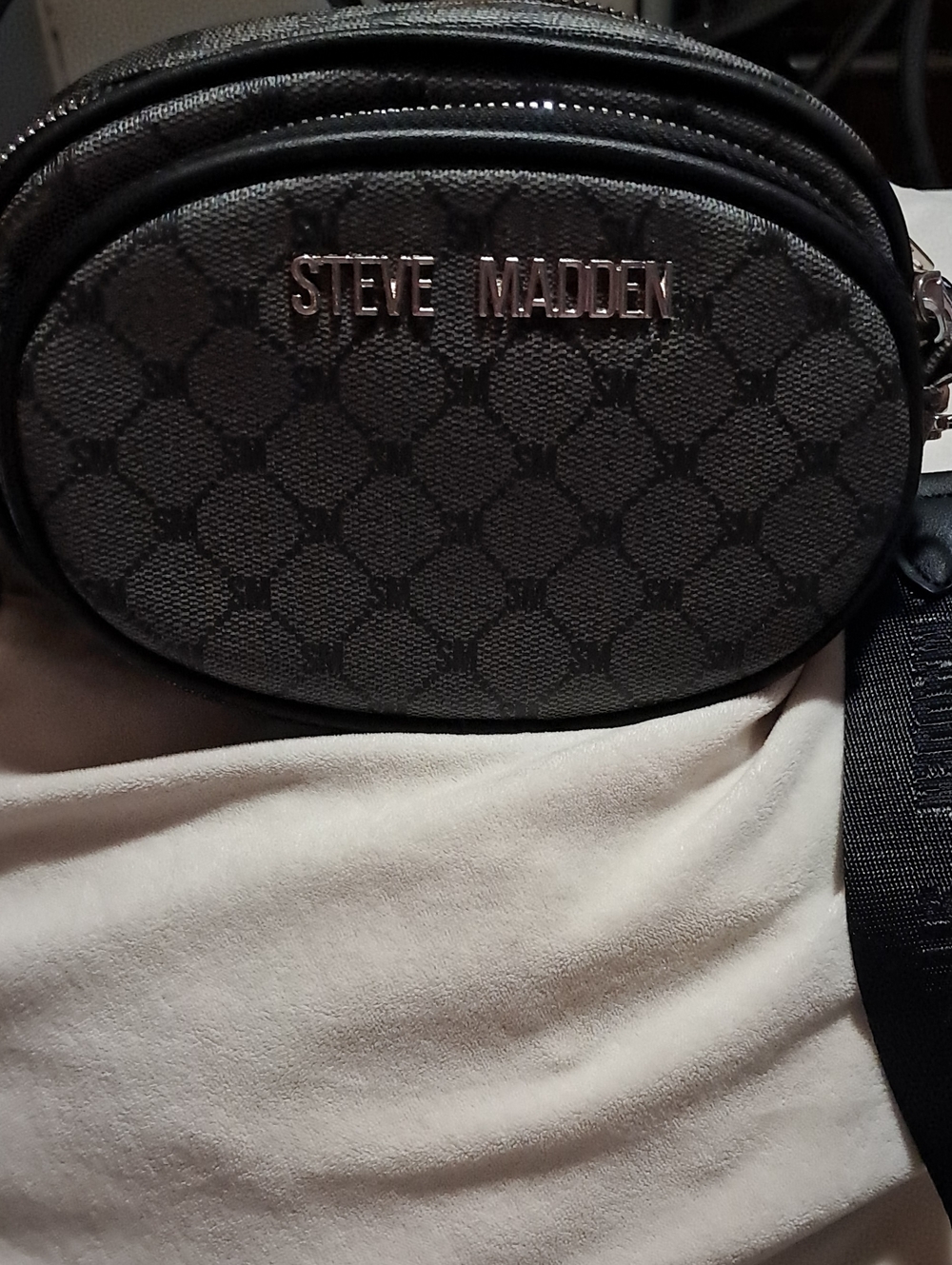 Steve Madden Black Gray Monogram Belt Bag